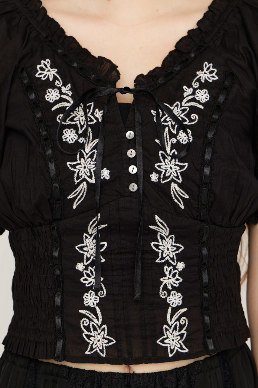 BLOOMING EMBROIDERY ブラウス BLK FREE