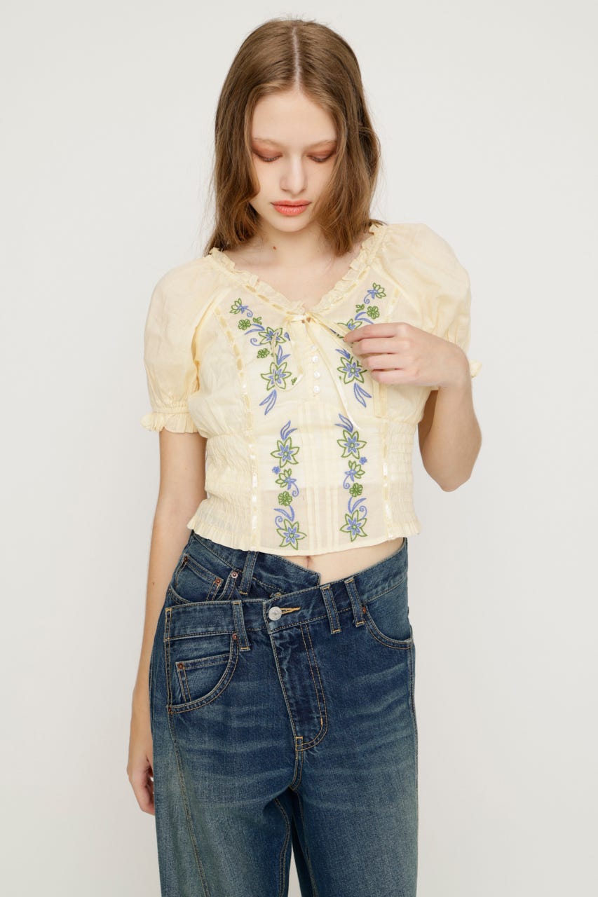 BLOOMING EMBROIDERY ブラウス L/YEL FREE