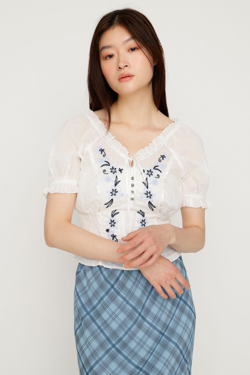 BLOOMING EMBROIDERY ブラウス WHT FREE