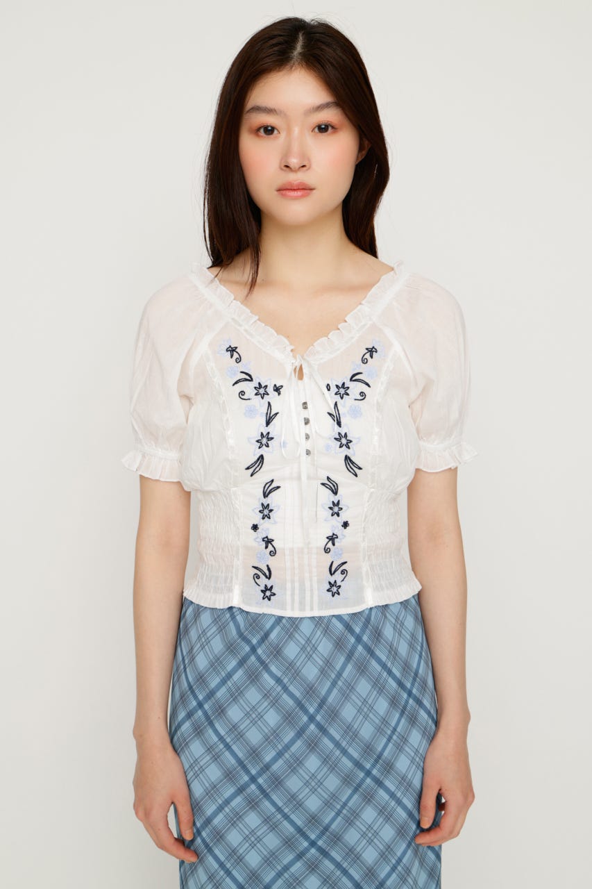 BLOOMING EMBROIDERY ブラウス WHT FREE