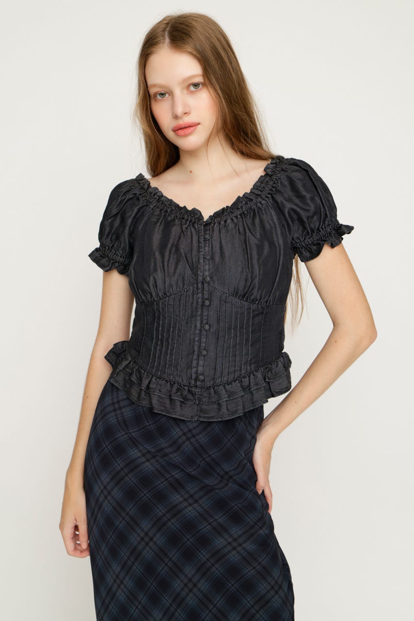PUFF SLEEVES WOVEN トップス BLK FREE