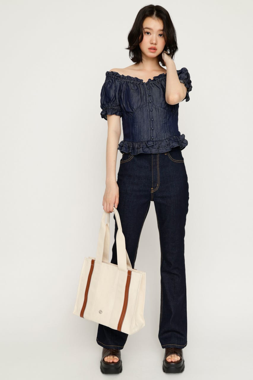PUFF SLEEVES WOVEN トップス BLU FREE