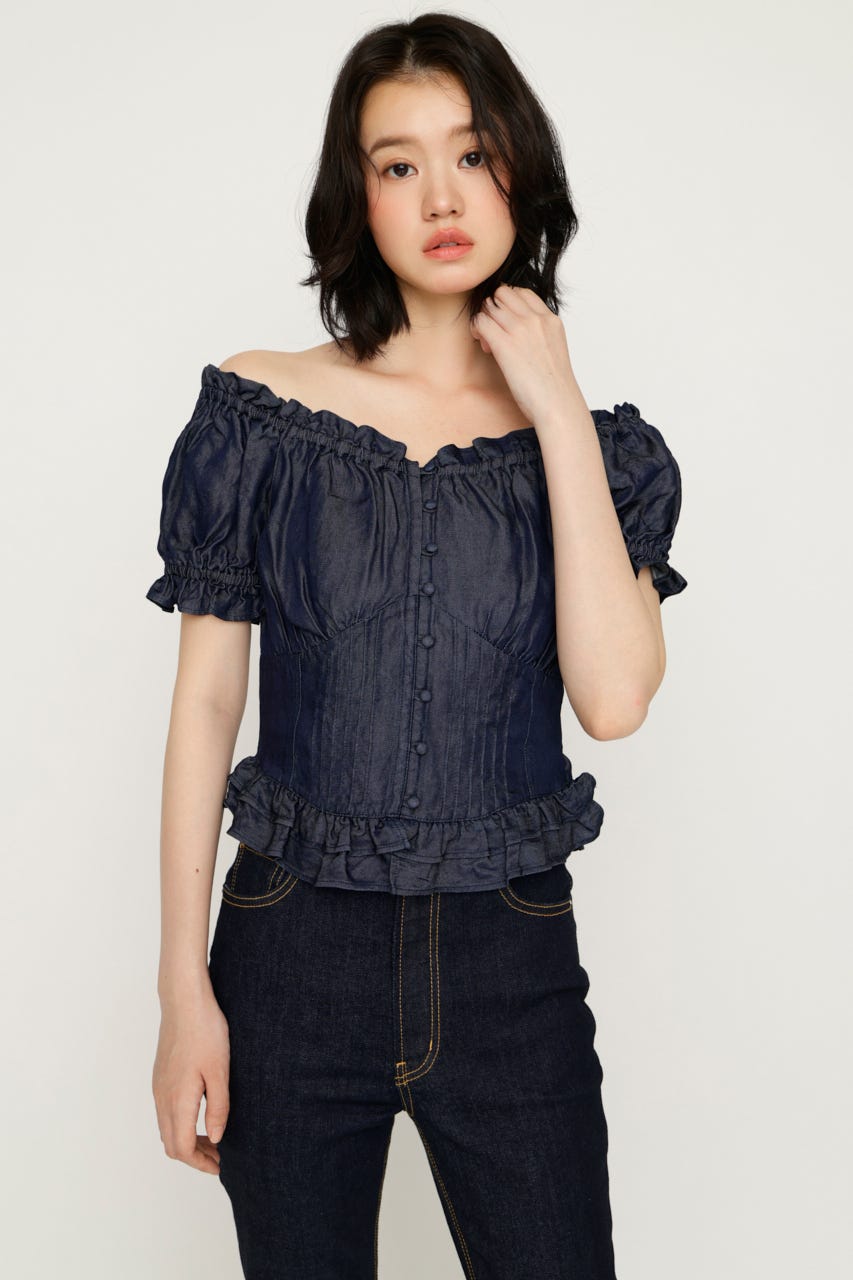 PUFF SLEEVES WOVEN トップス BLU FREE