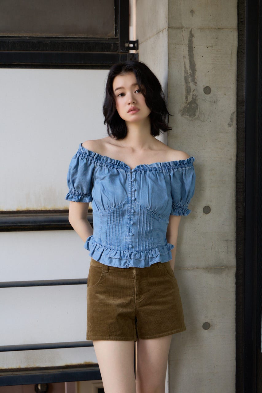 PUFF SLEEVES WOVEN トップス L/BLU FREE