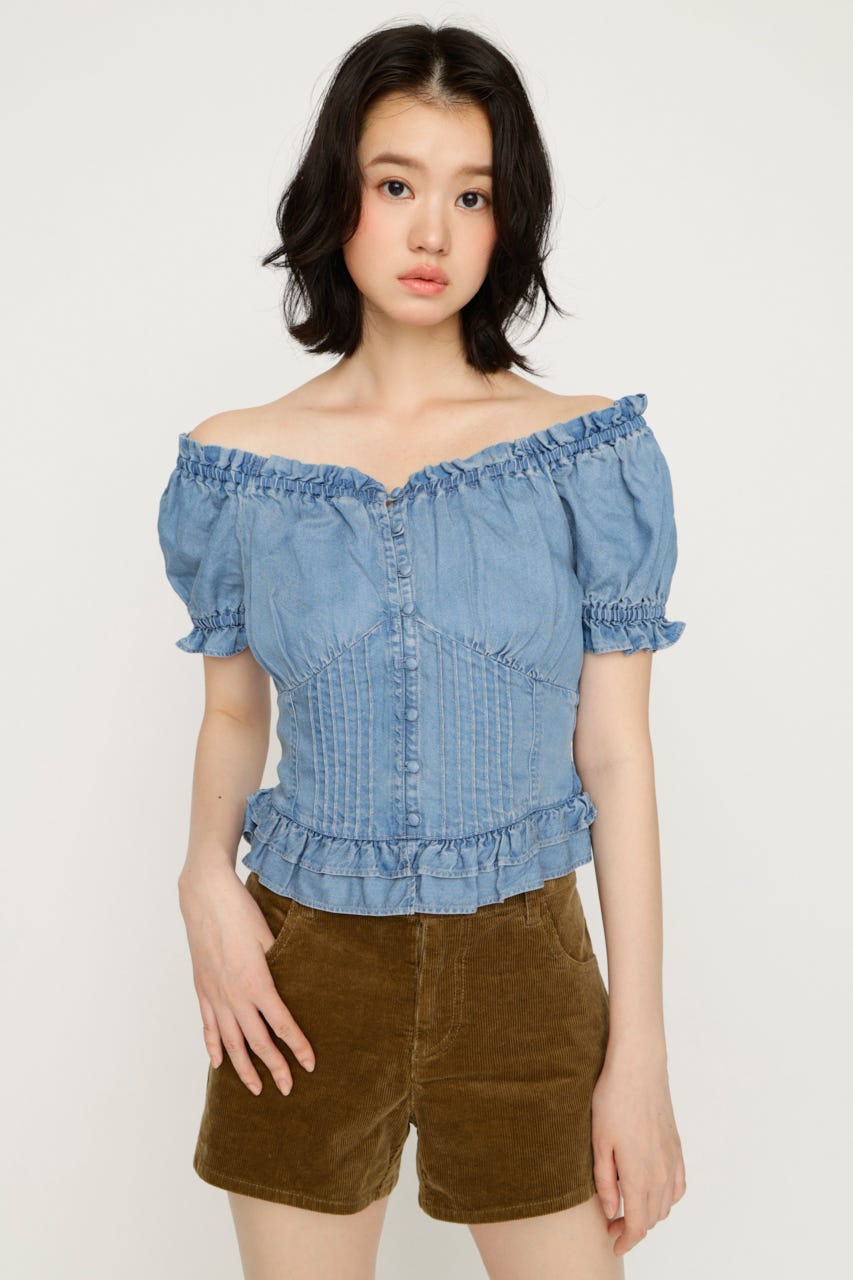 PUFF SLEEVES WOVEN トップス L/BLU FREE