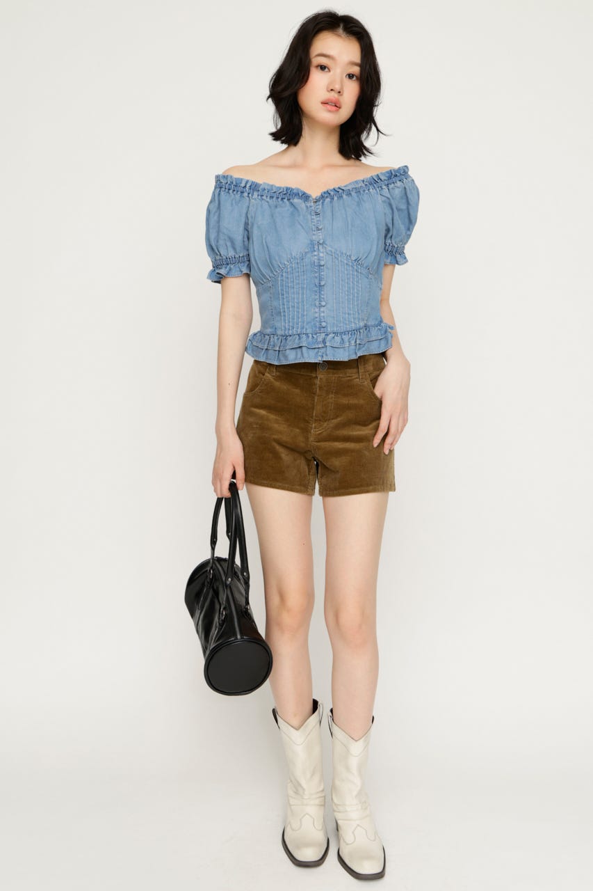 PUFF SLEEVES WOVEN トップス L/BLU FREE