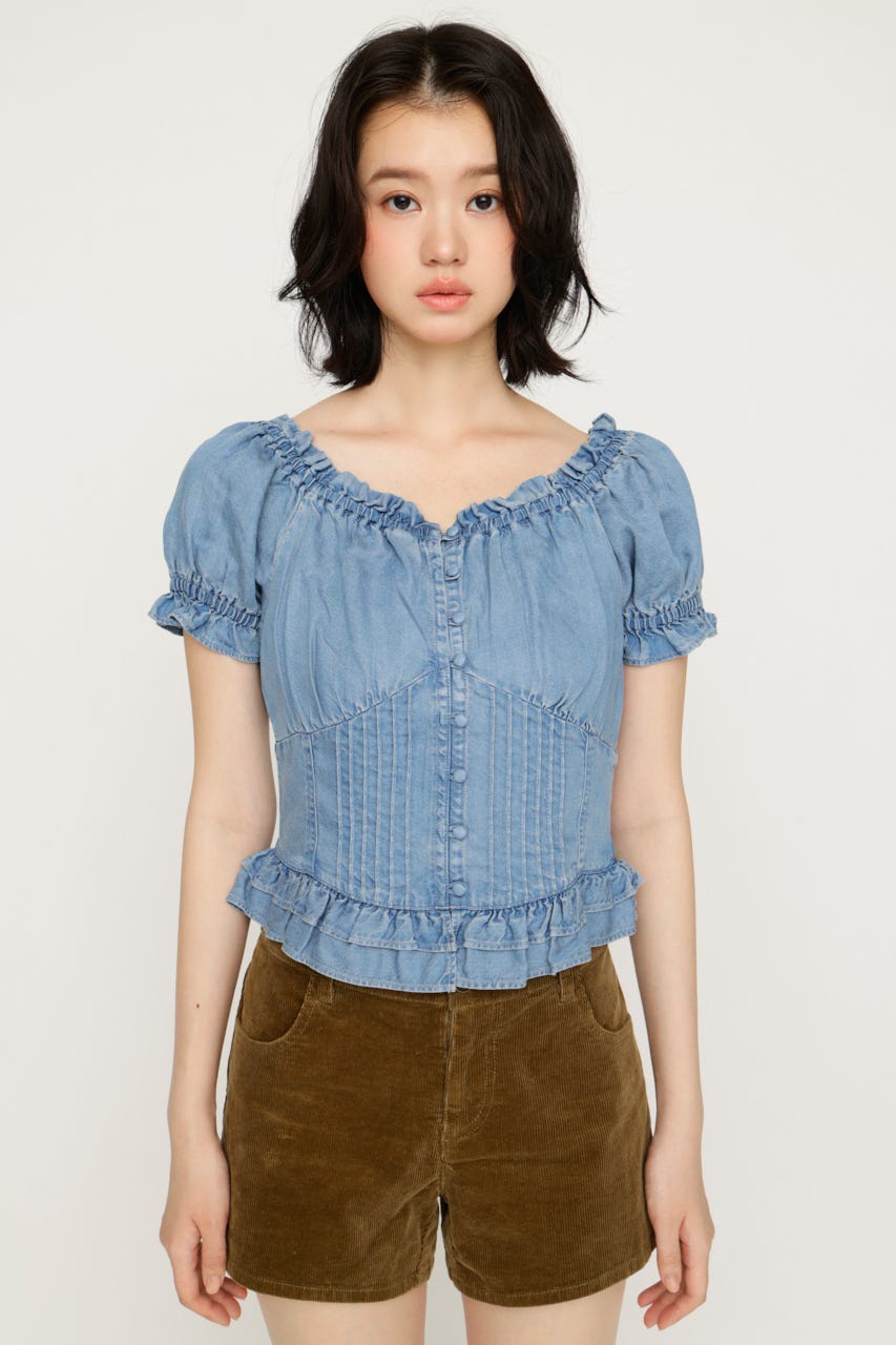 PUFF SLEEVES WOVEN トップス L/BLU FREE