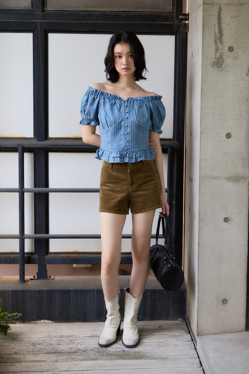 PUFF SLEEVES WOVEN トップス L/BLU FREE