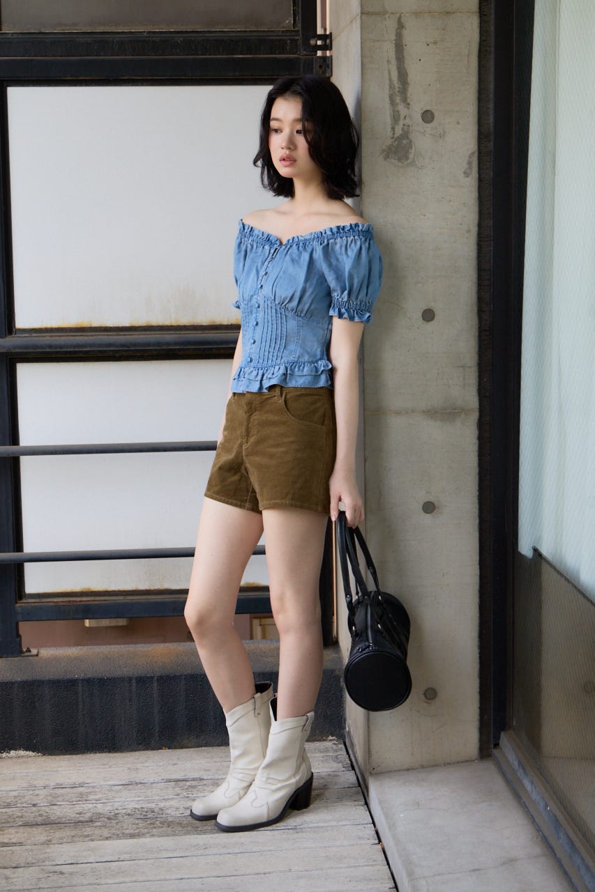 PUFF SLEEVES WOVEN トップス L/BLU FREE