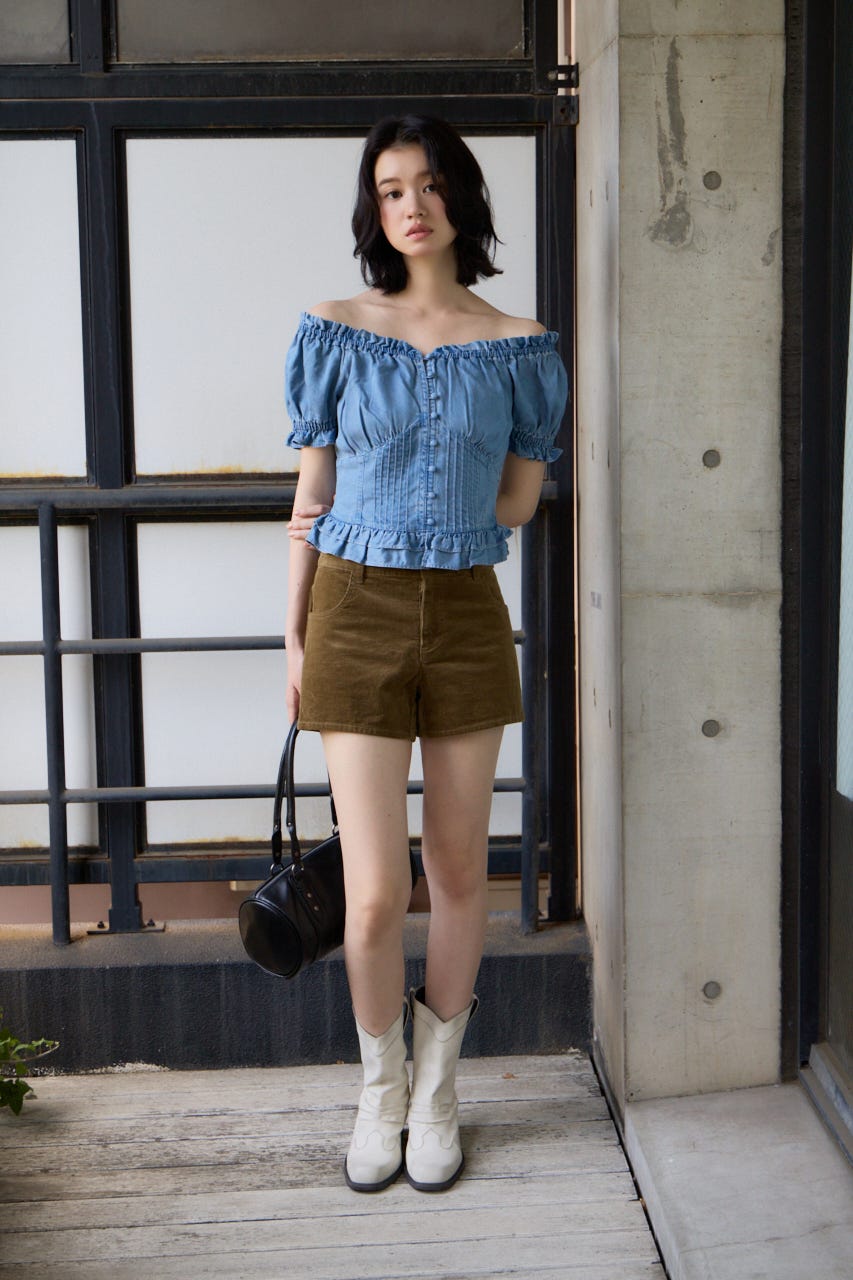 PUFF SLEEVES WOVEN トップス L/BLU FREE