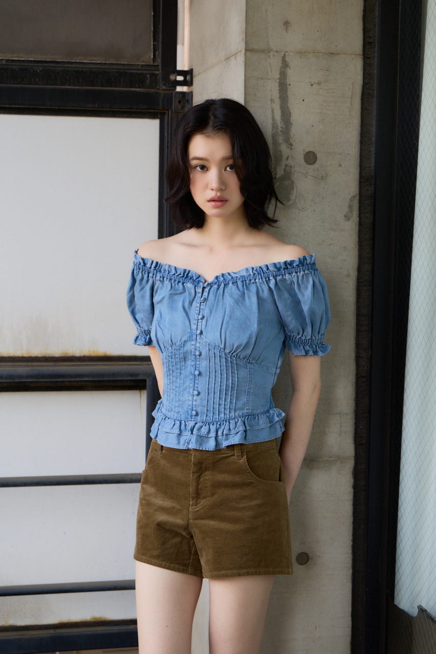 PUFF SLEEVES WOVEN トップス L/BLU FREE