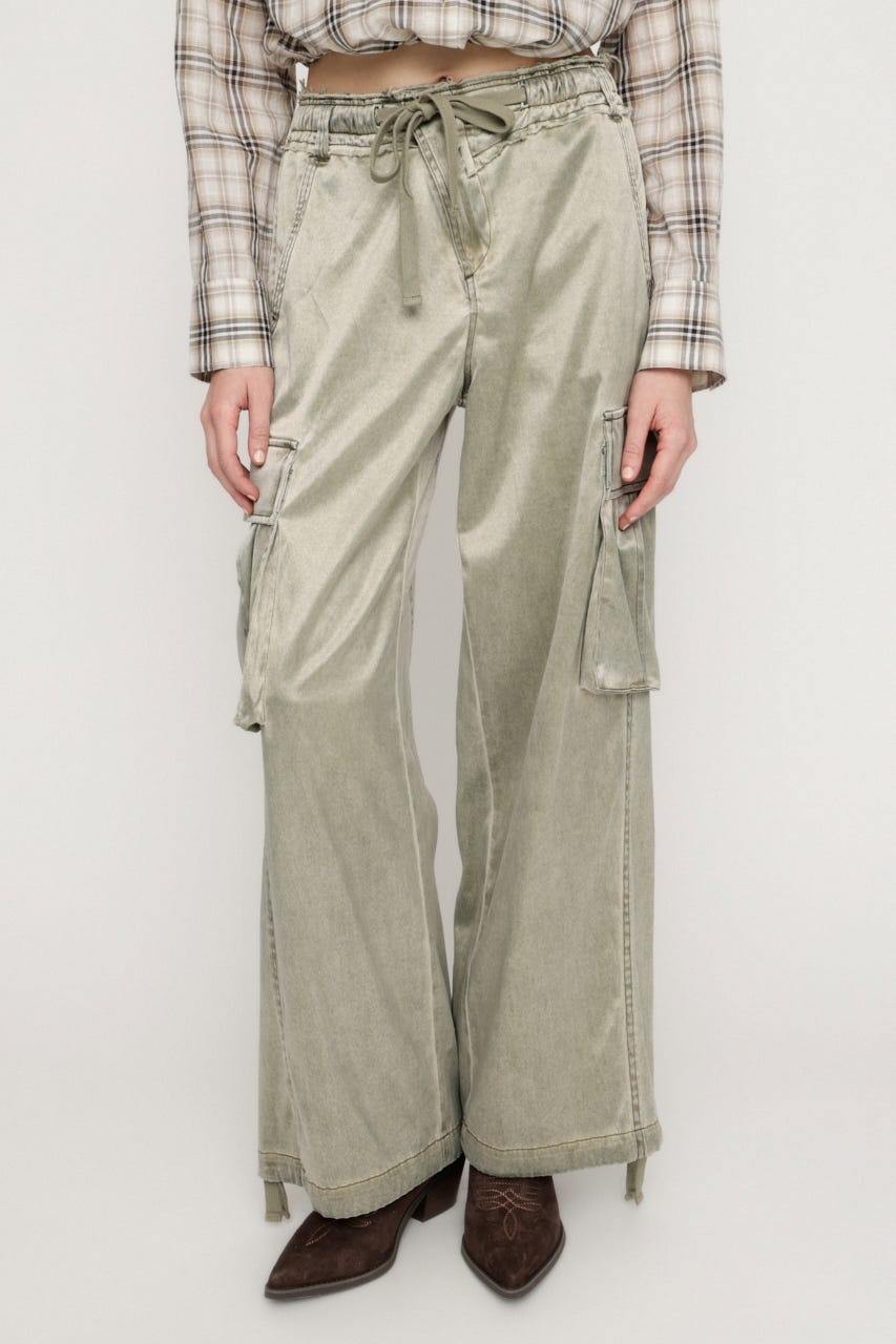 WASHED SATIN CARGO パンツ KHA 2