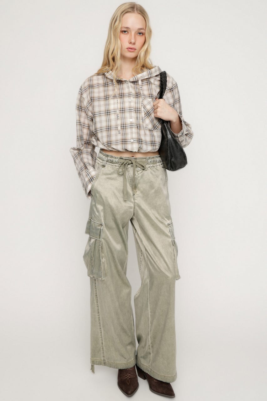 WASHED SATIN CARGO パンツ KHA 2
