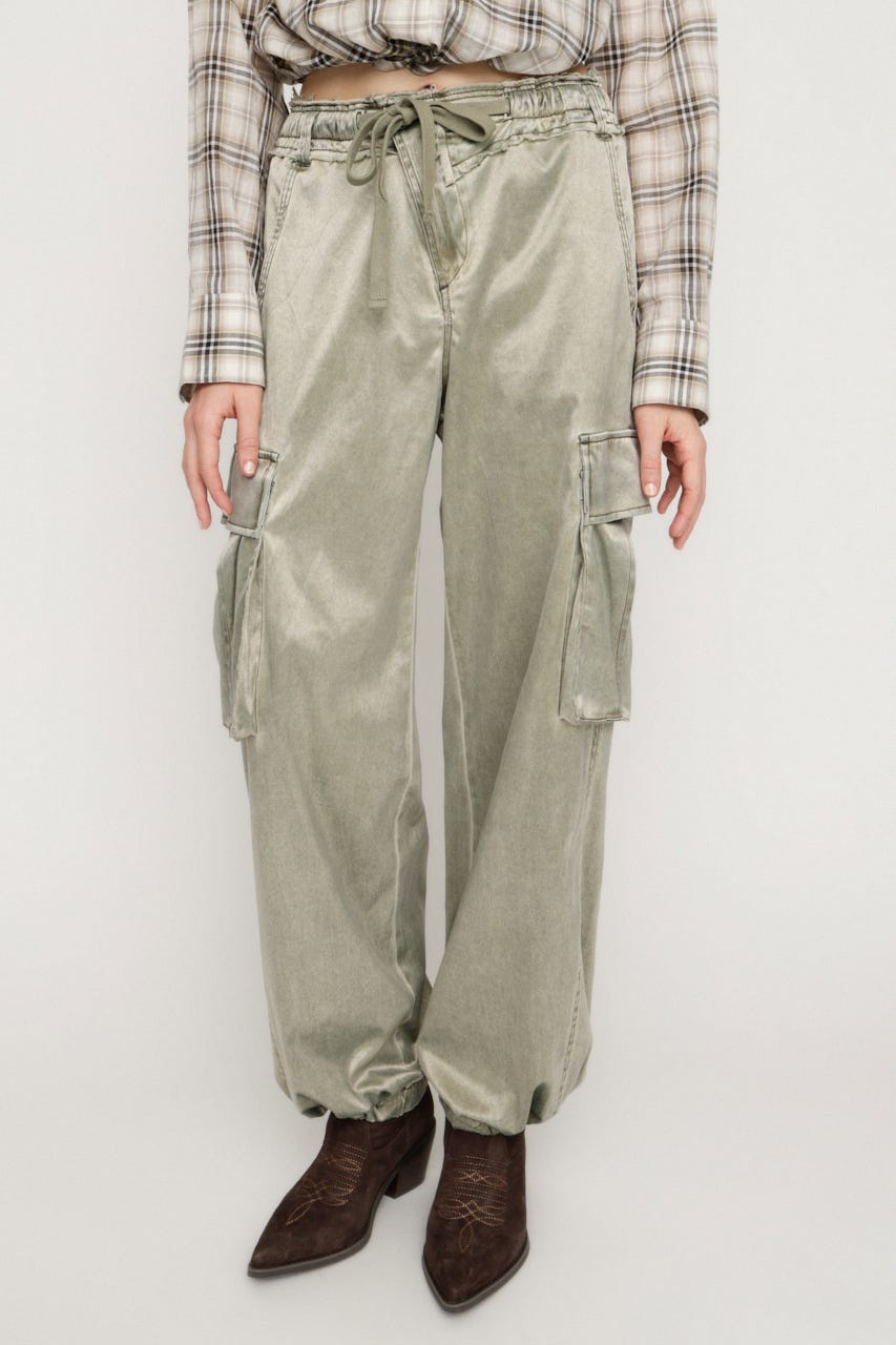 WASHED SATIN CARGO パンツ KHA 2