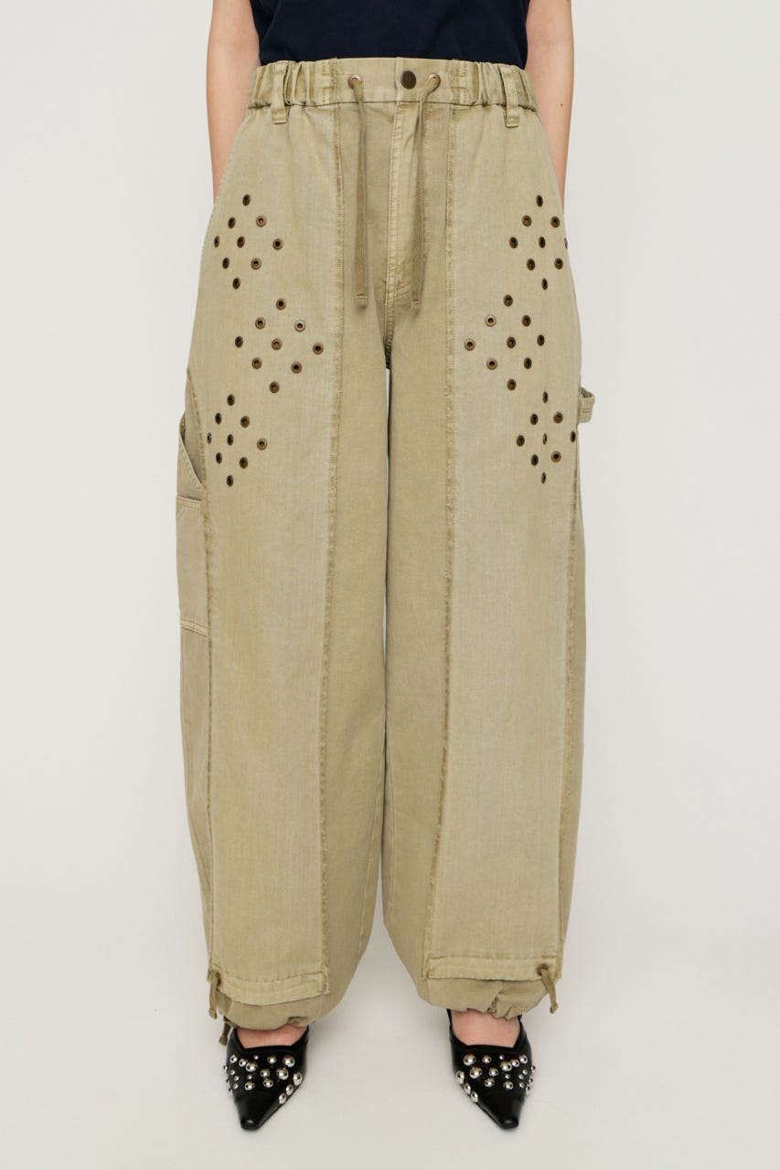 【1BUY5％OFF】EYELET RECONSTRUCTED パンツ BEG FREE