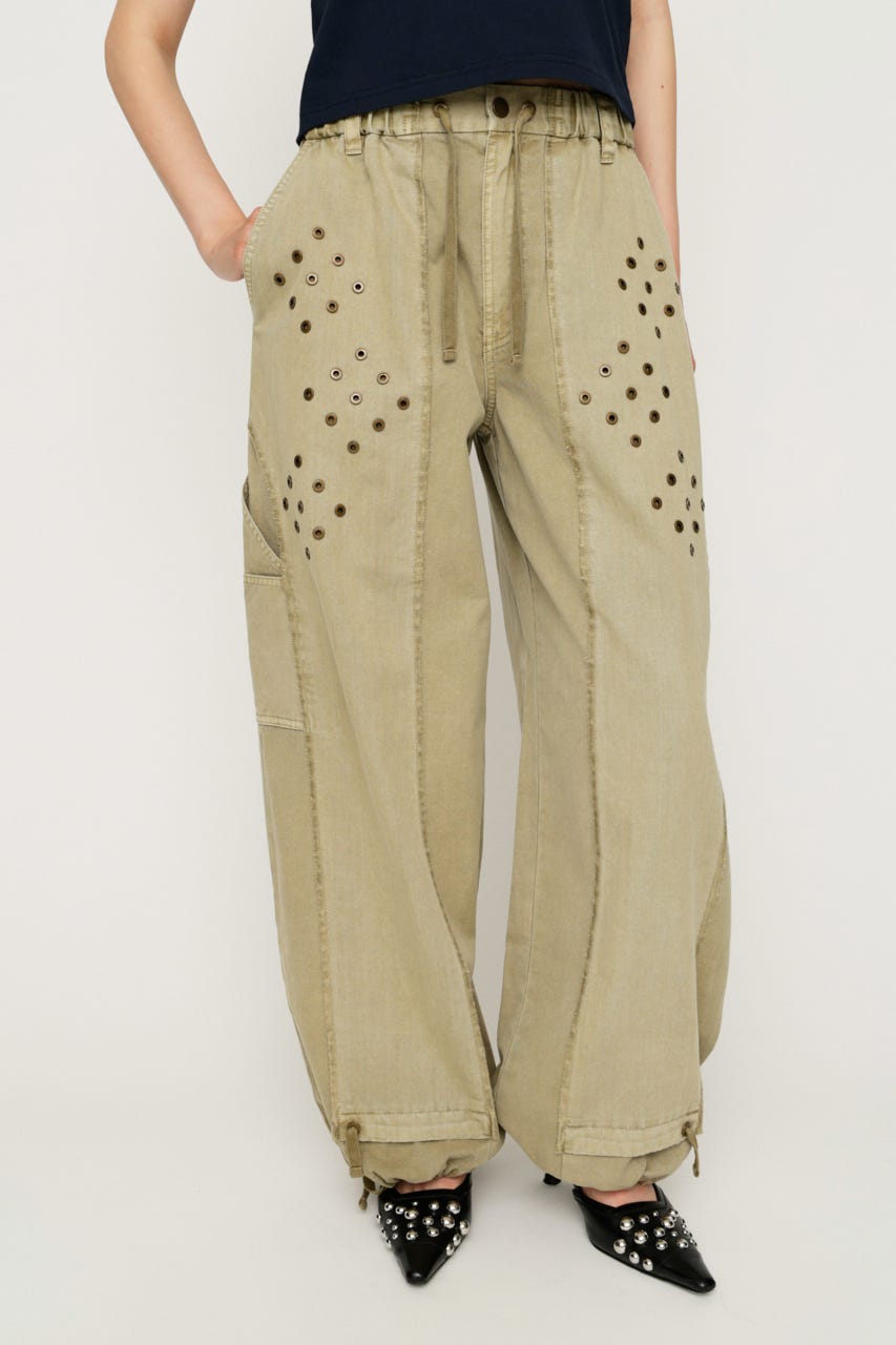 【1BUY5％OFF】EYELET RECONSTRUCTED パンツ BEG FREE