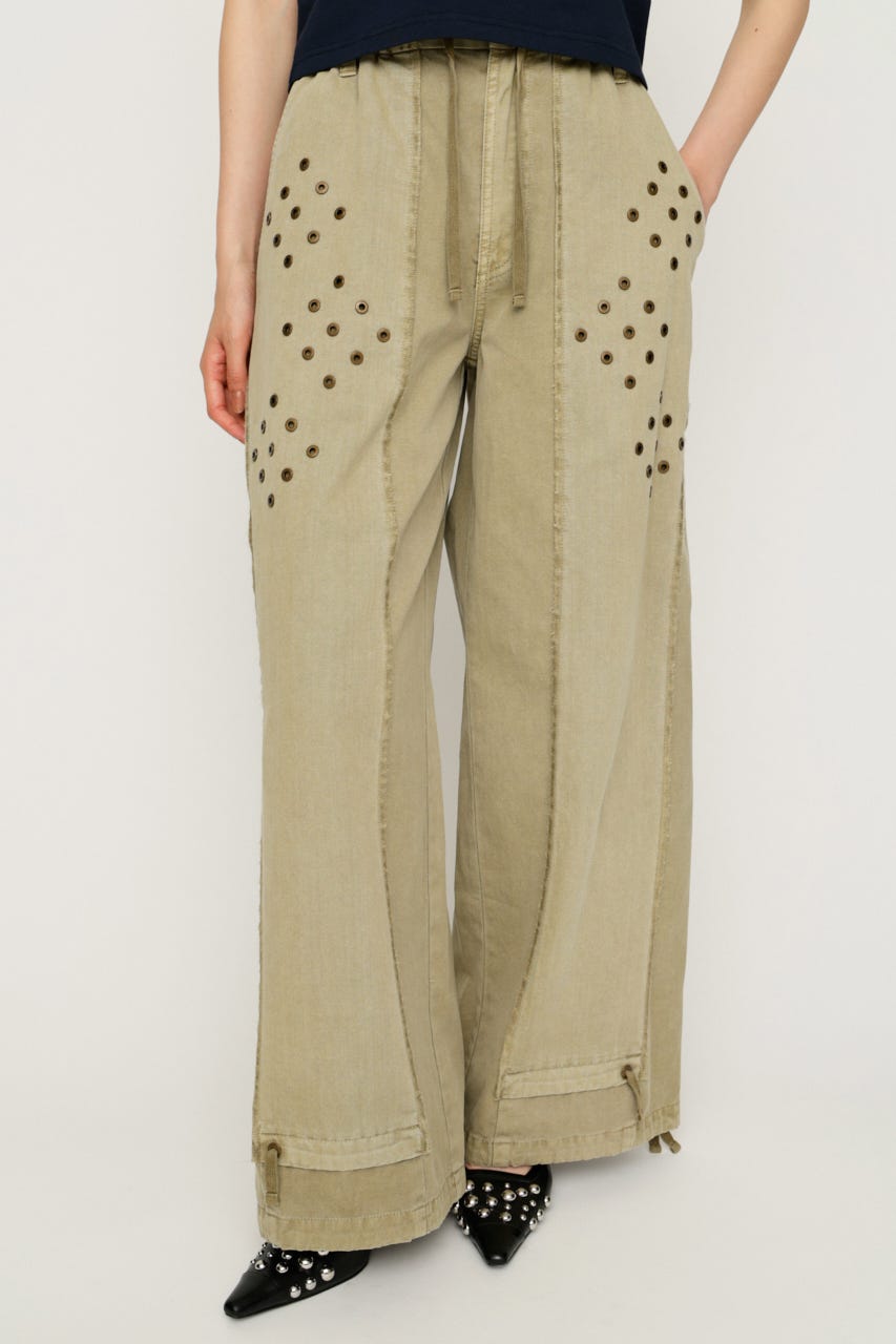 【1BUY5％OFF】EYELET RECONSTRUCTED パンツ BEG FREE