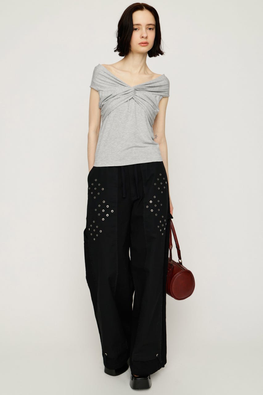 【1BUY5％OFF】EYELET RECONSTRUCTED パンツ BLK FREE