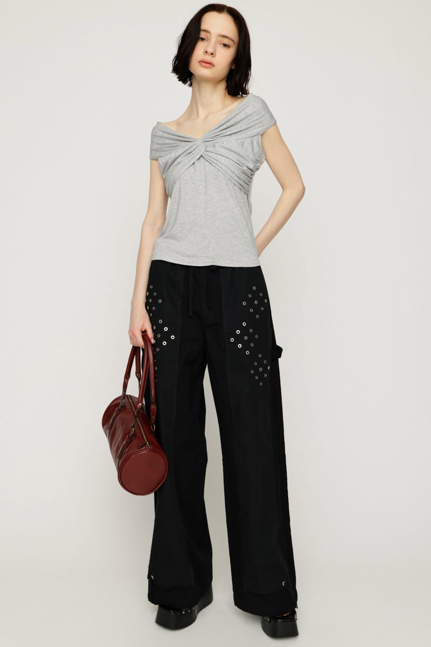【1BUY5％OFF】EYELET RECONSTRUCTED パンツ BLK FREE