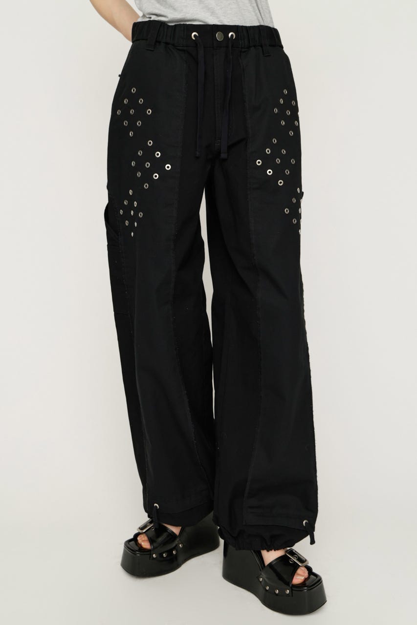 【1BUY5％OFF】EYELET RECONSTRUCTED パンツ BLK FREE