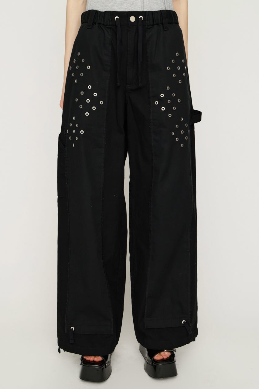 【1BUY5％OFF】EYELET RECONSTRUCTED パンツ BLK FREE
