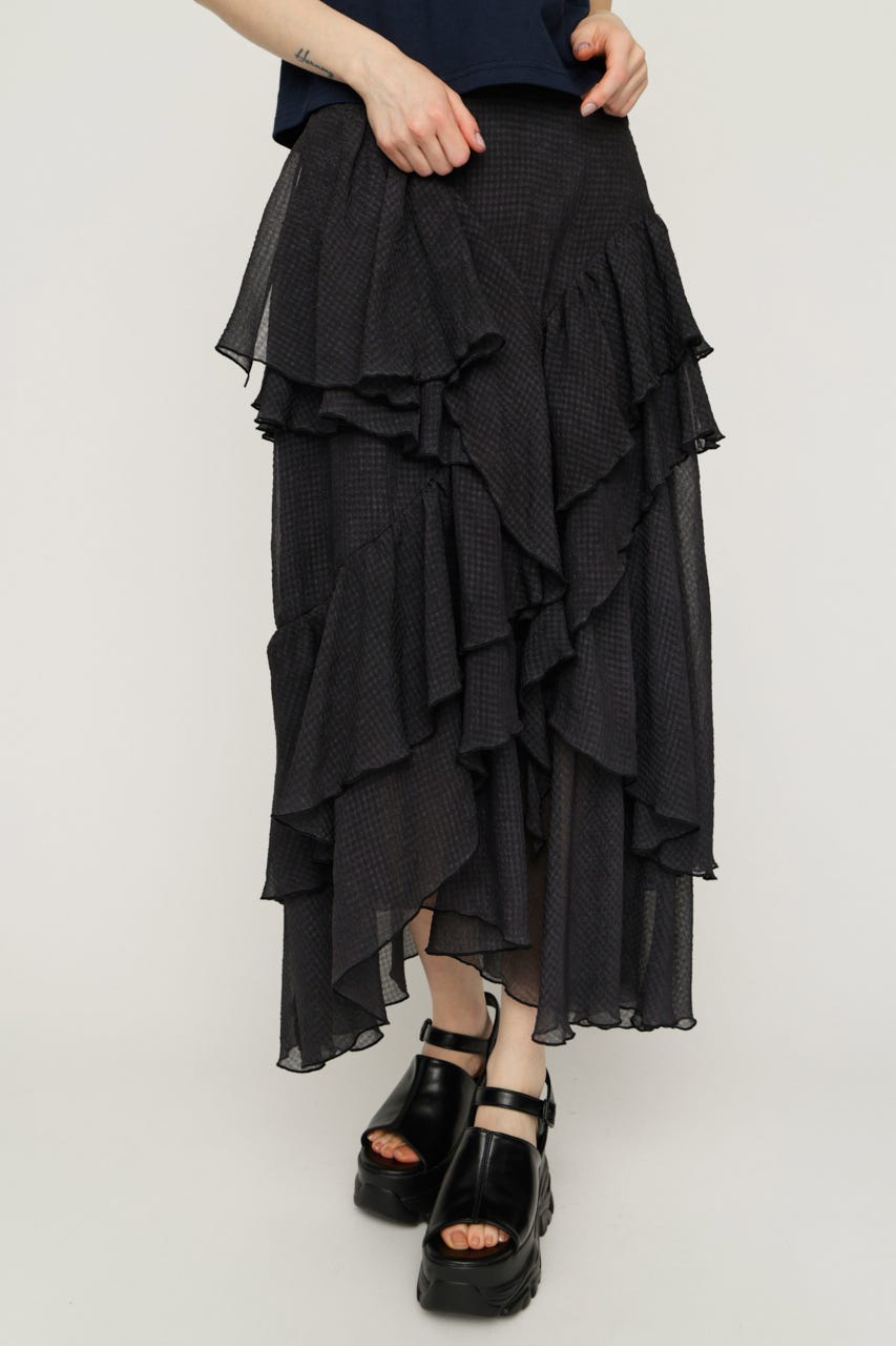 【1BUY5％OFF】LAYERE SHEER FLARE ロングスカート BLK FREE