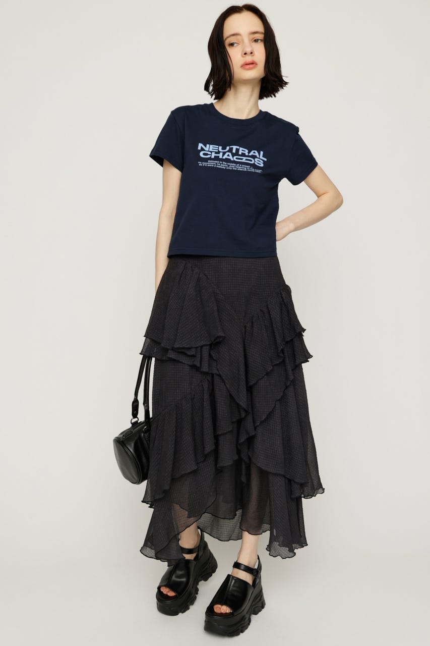 【1BUY5％OFF】LAYERE SHEER FLARE ロングスカート BLK FREE