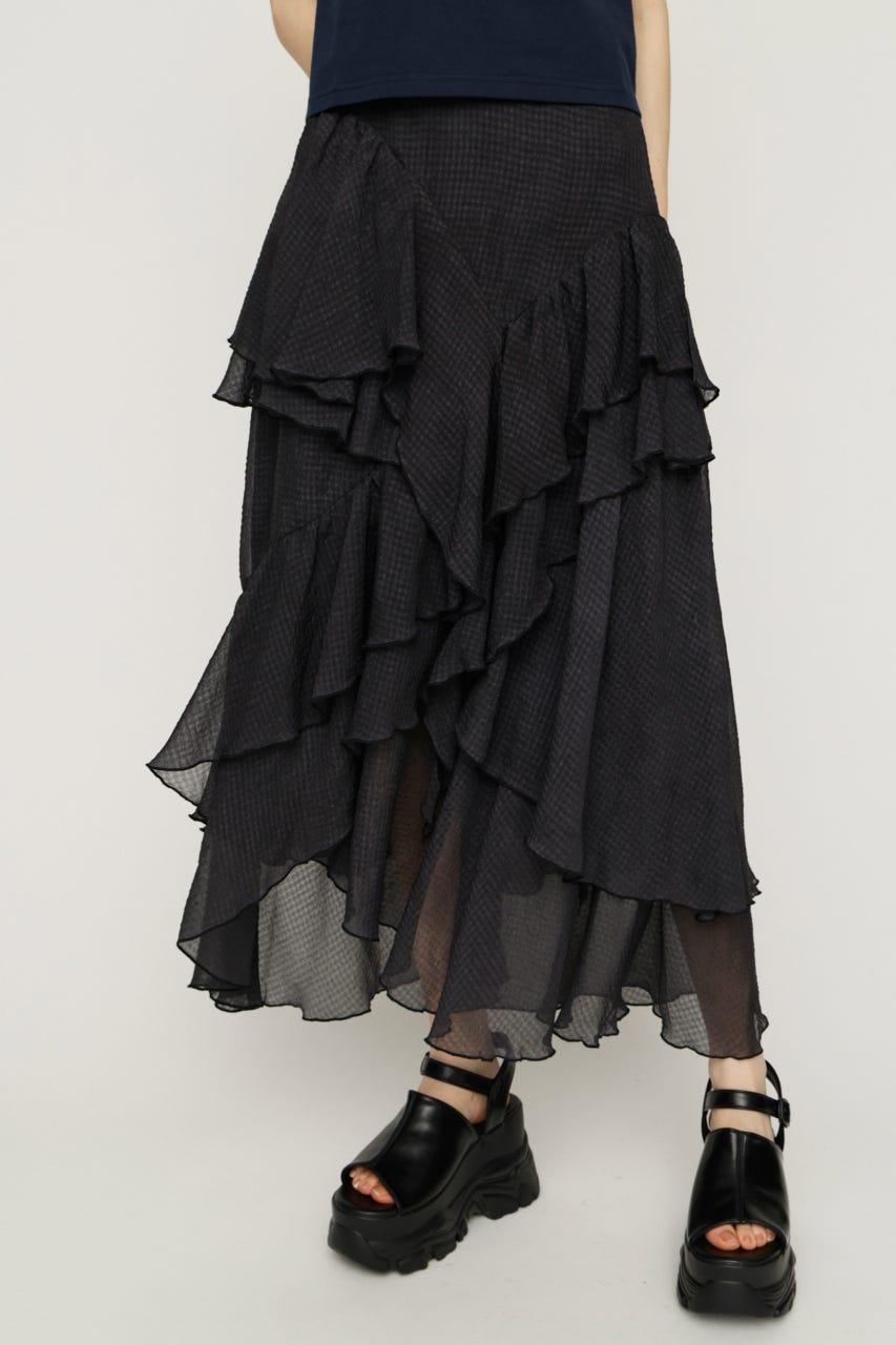 【1BUY5％OFF】LAYERE SHEER FLARE ロングスカート BLK FREE