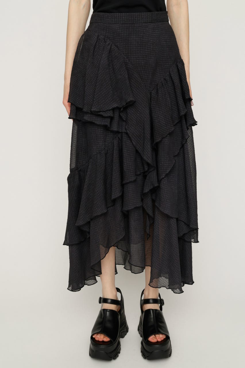 【1BUY5％OFF】LAYERE SHEER FLARE ロングスカート BLK FREE