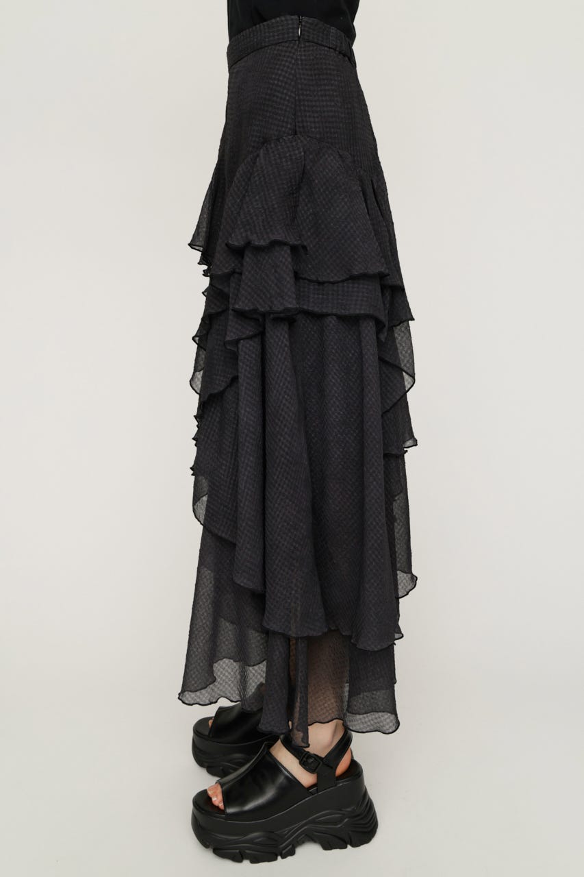 【1BUY5％OFF】LAYERE SHEER FLARE ロングスカート BLK FREE