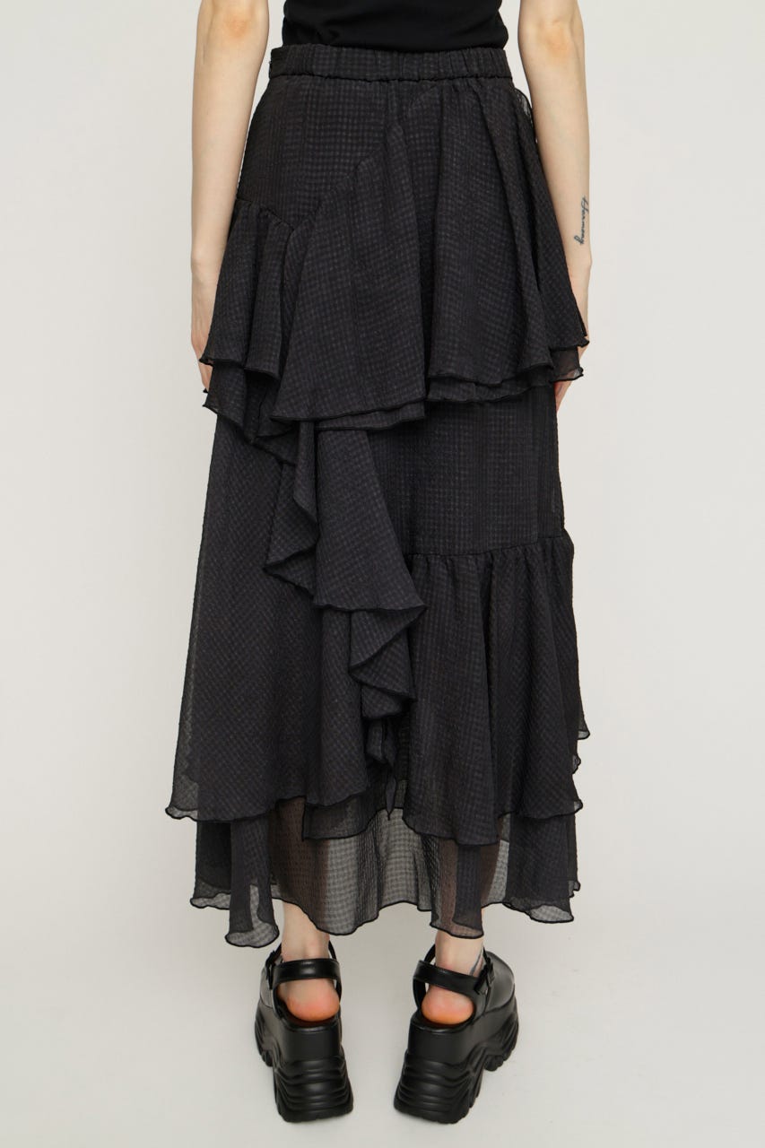 【1BUY5％OFF】LAYERE SHEER FLARE ロングスカート BLK FREE