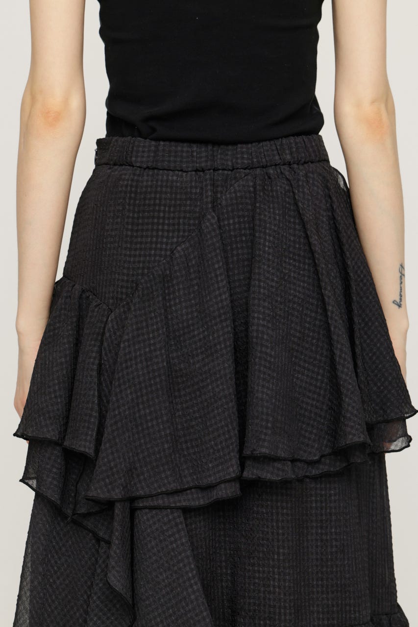 【1BUY5％OFF】LAYERE SHEER FLARE ロングスカート BLK FREE