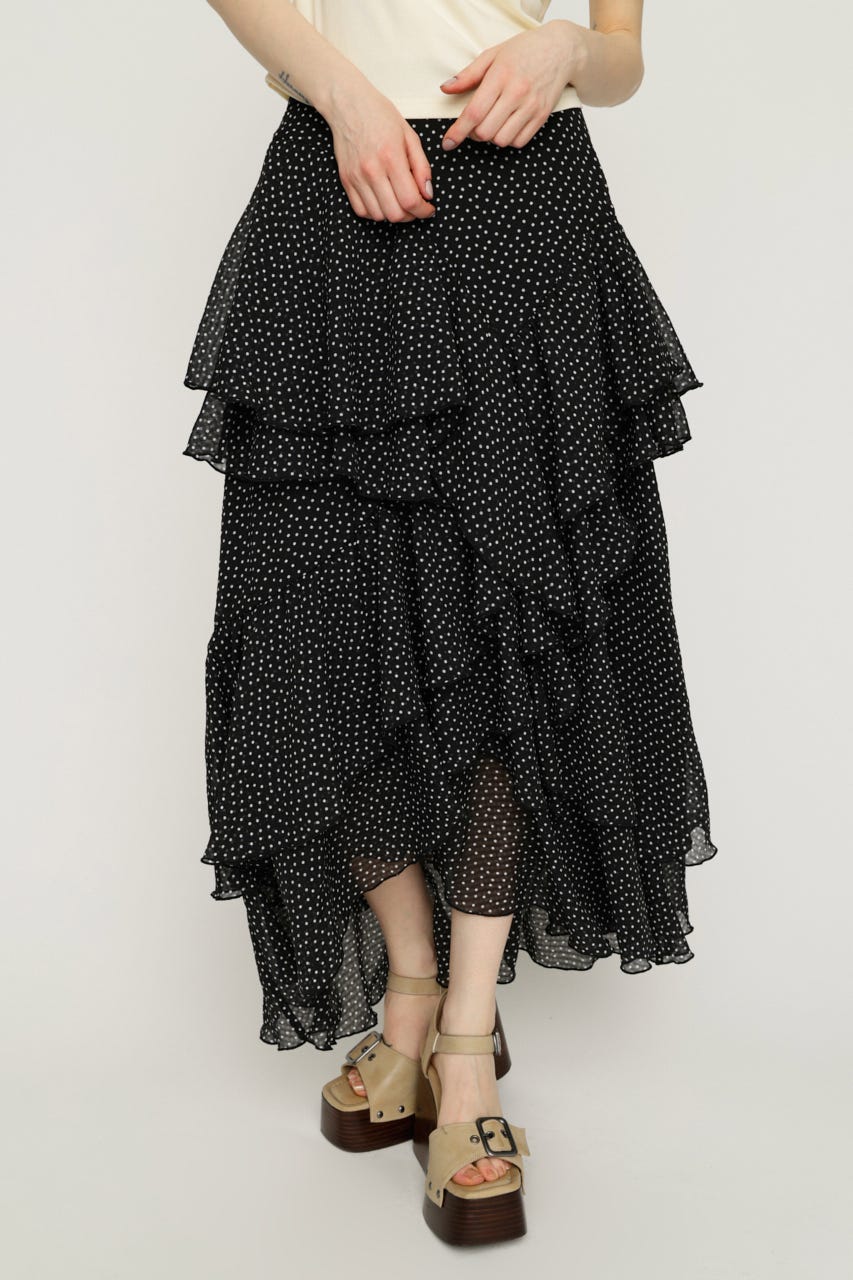 【1BUY5％OFF】LAYERE SHEER FLARE ロングスカート M/BLK FREE
