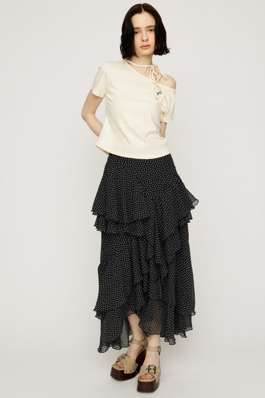 【1BUY5％OFF】LAYERE SHEER FLARE ロングスカート M/BLK FREE