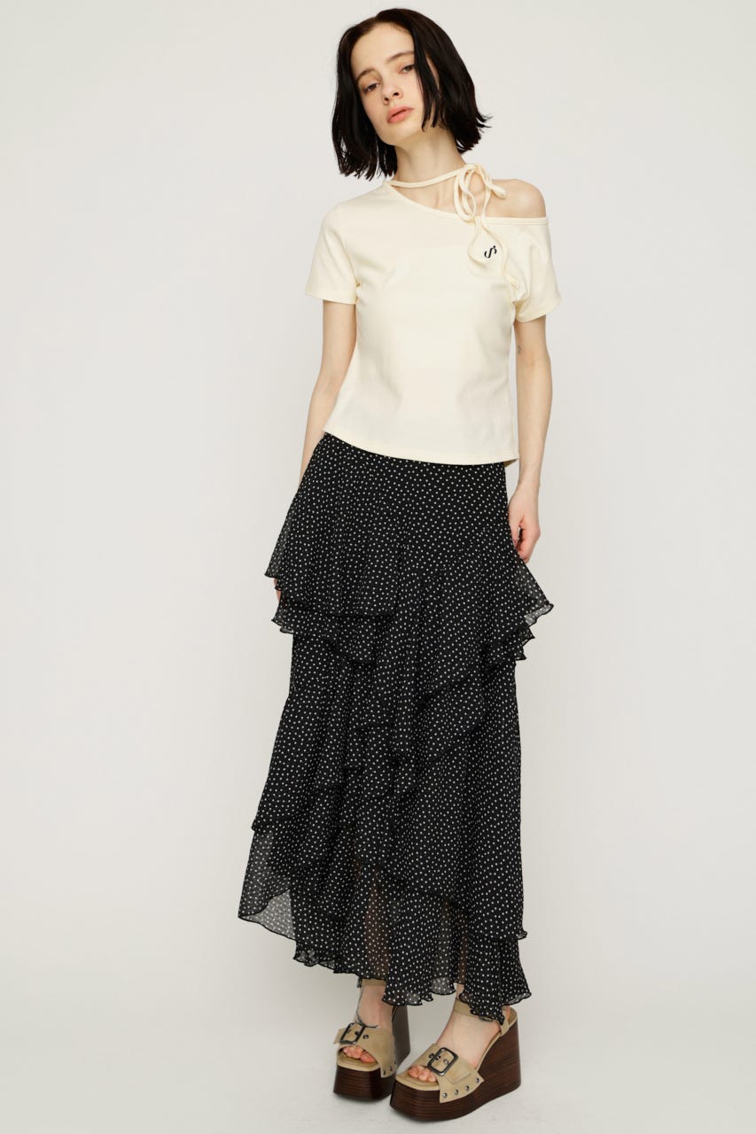 【1BUY5％OFF】LAYERE SHEER FLARE ロングスカート M/BLK FREE