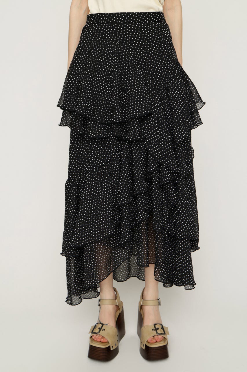 【1BUY5％OFF】LAYERE SHEER FLARE ロングスカート M/BLK FREE