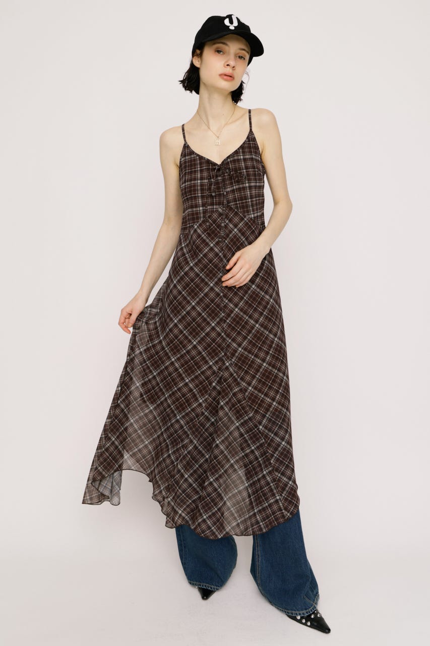 【SNSで話題！】【LIMITED ITEM】HANDKERCHIEF HEM CAMI ドレス M/BRN FREE