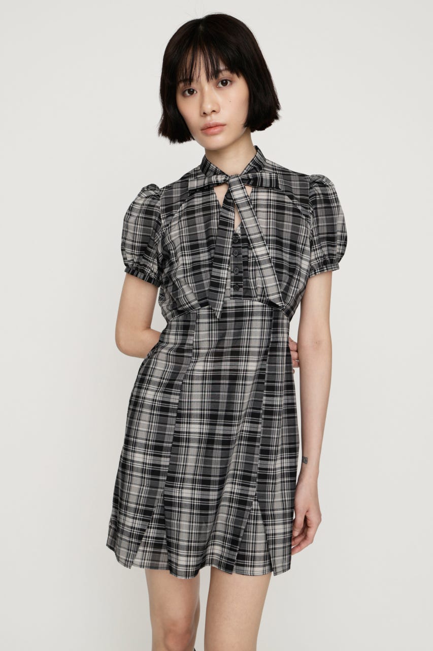 FRONT BOWTIE ショートワンピース M/BLK 1