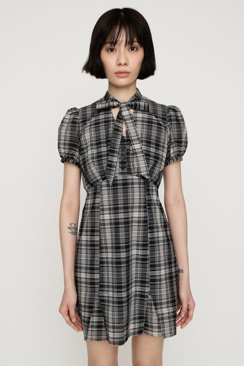 FRONT BOWTIE ショートワンピース M/BLK 1