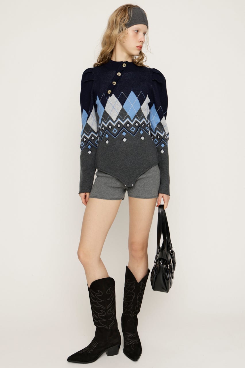 FRONT BUTTON BODY SUIT M/NVY FREE