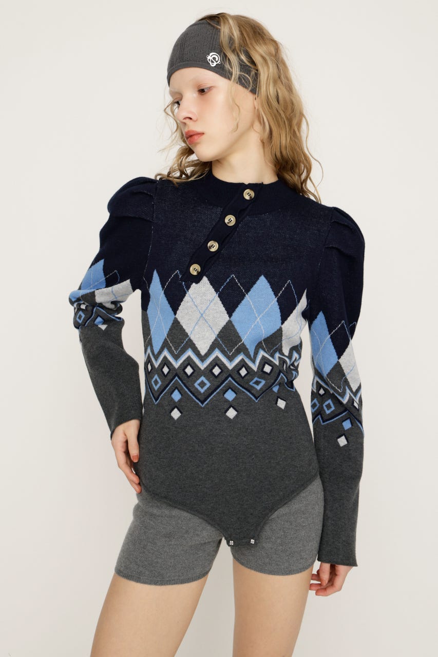 FRONT BUTTON BODY SUIT M/NVY FREE