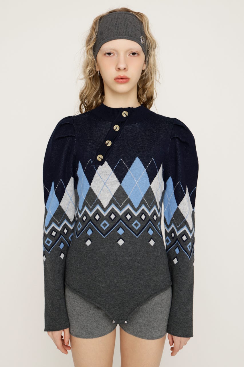 FRONT BUTTON BODY SUIT M/NVY FREE