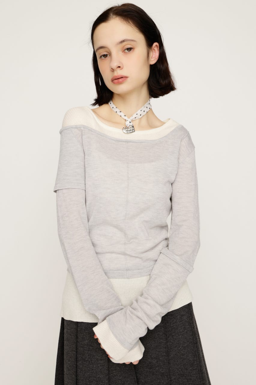 LAYERED KNIT トップス M/GRY FREE