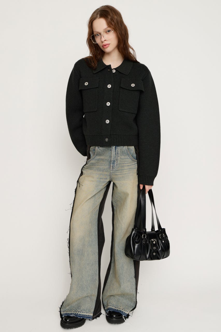 FRONT BUTTON KNIT カーディガン D/GRY FREE