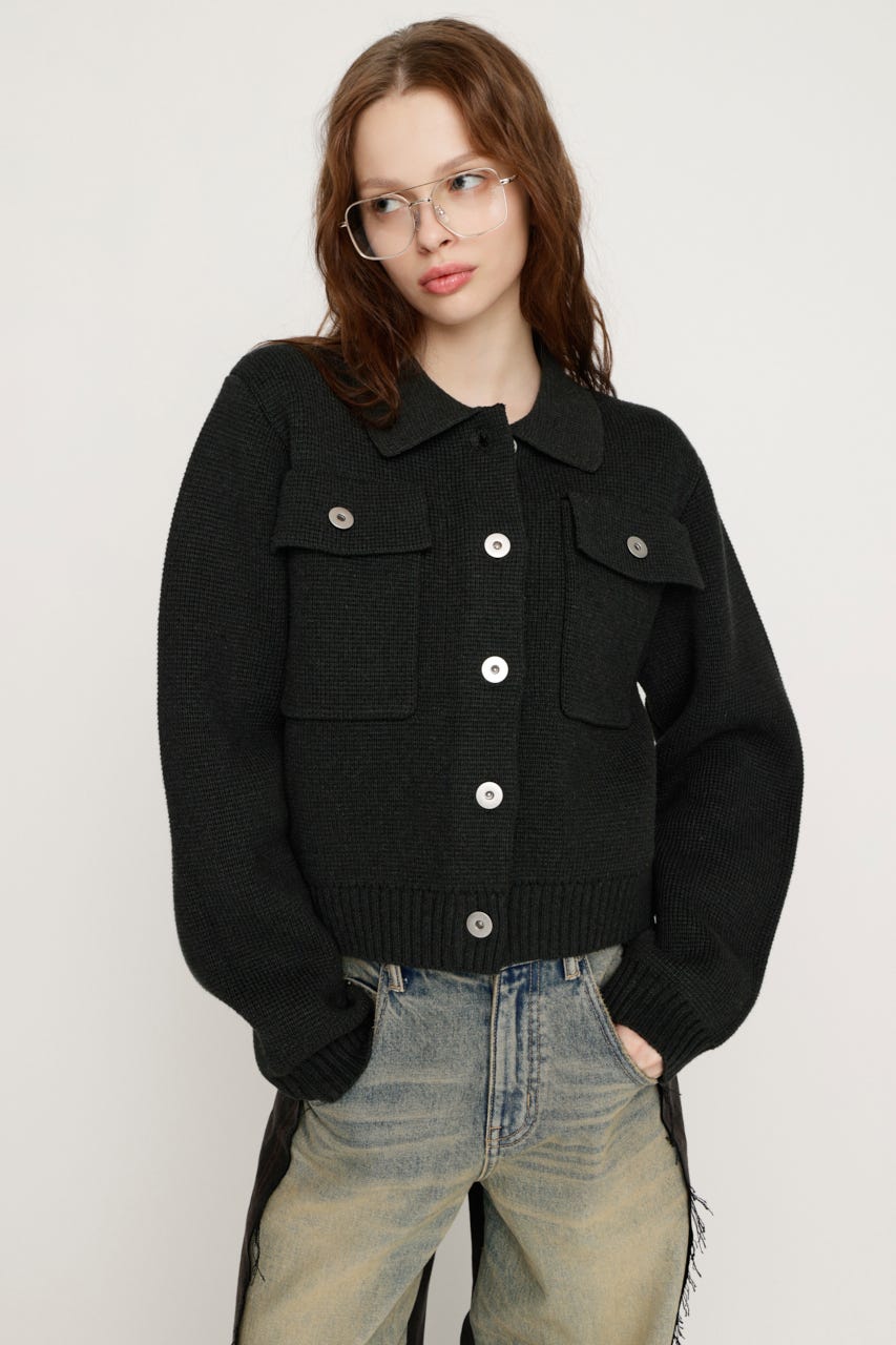 FRONT BUTTON KNIT カーディガン D/GRY FREE