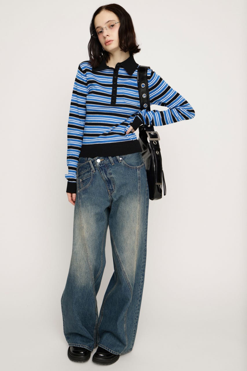 HG KNIT POLO トップス M/BLU FREE