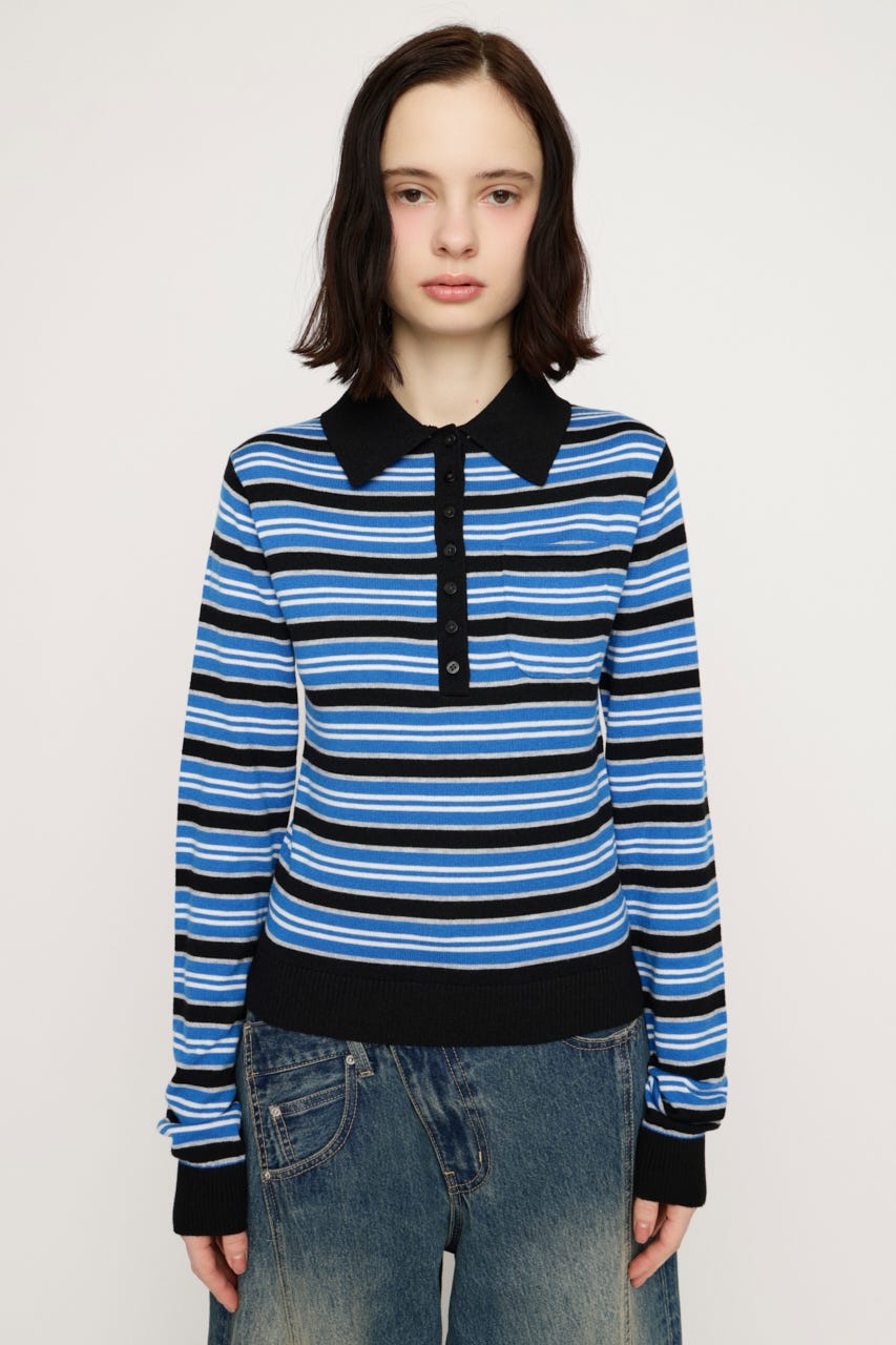 HG KNIT POLO トップス M/BLU FREE