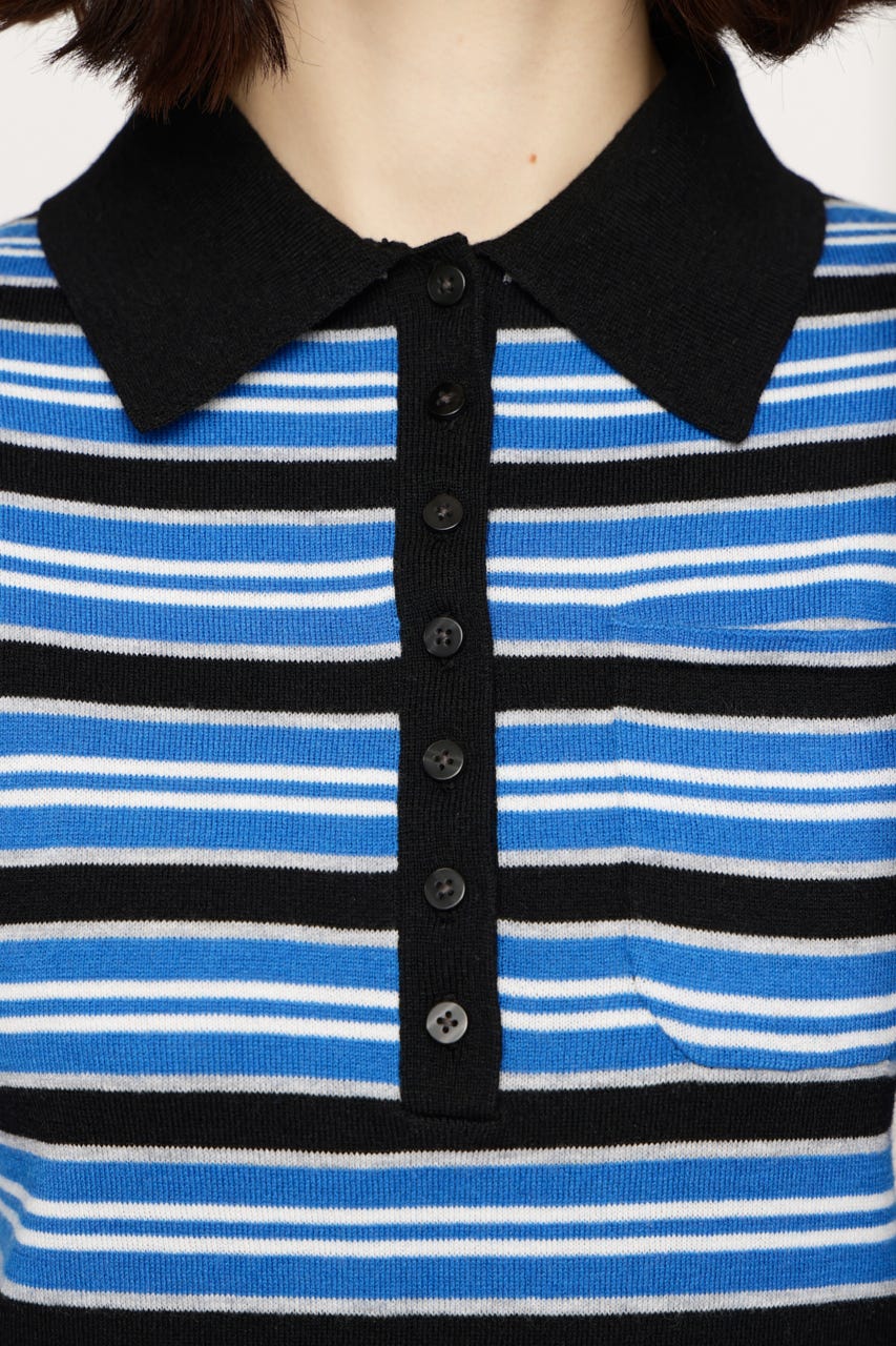 HG KNIT POLO トップス M/BLU FREE