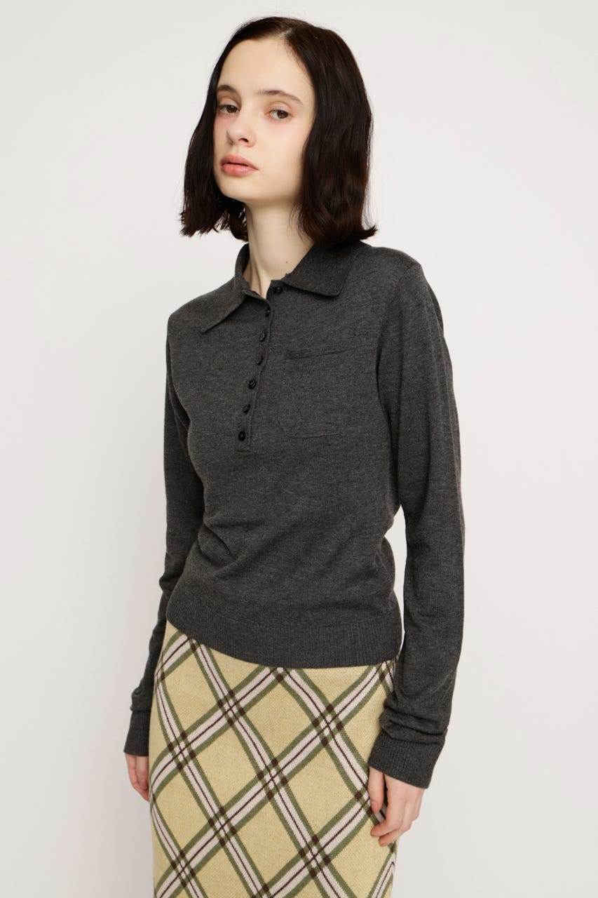 HG KNIT POLO トップス T.GRY FREE