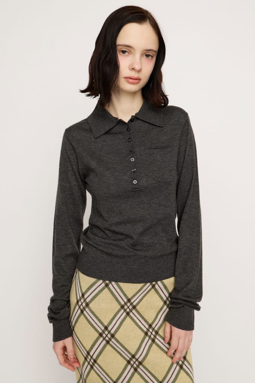 HG KNIT POLO トップス T.GRY FREE